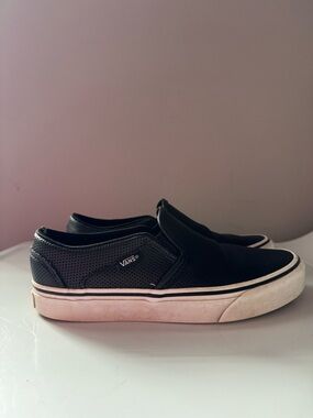 Vans Black Slip-On Perforated Leather Sneakers with White Trim